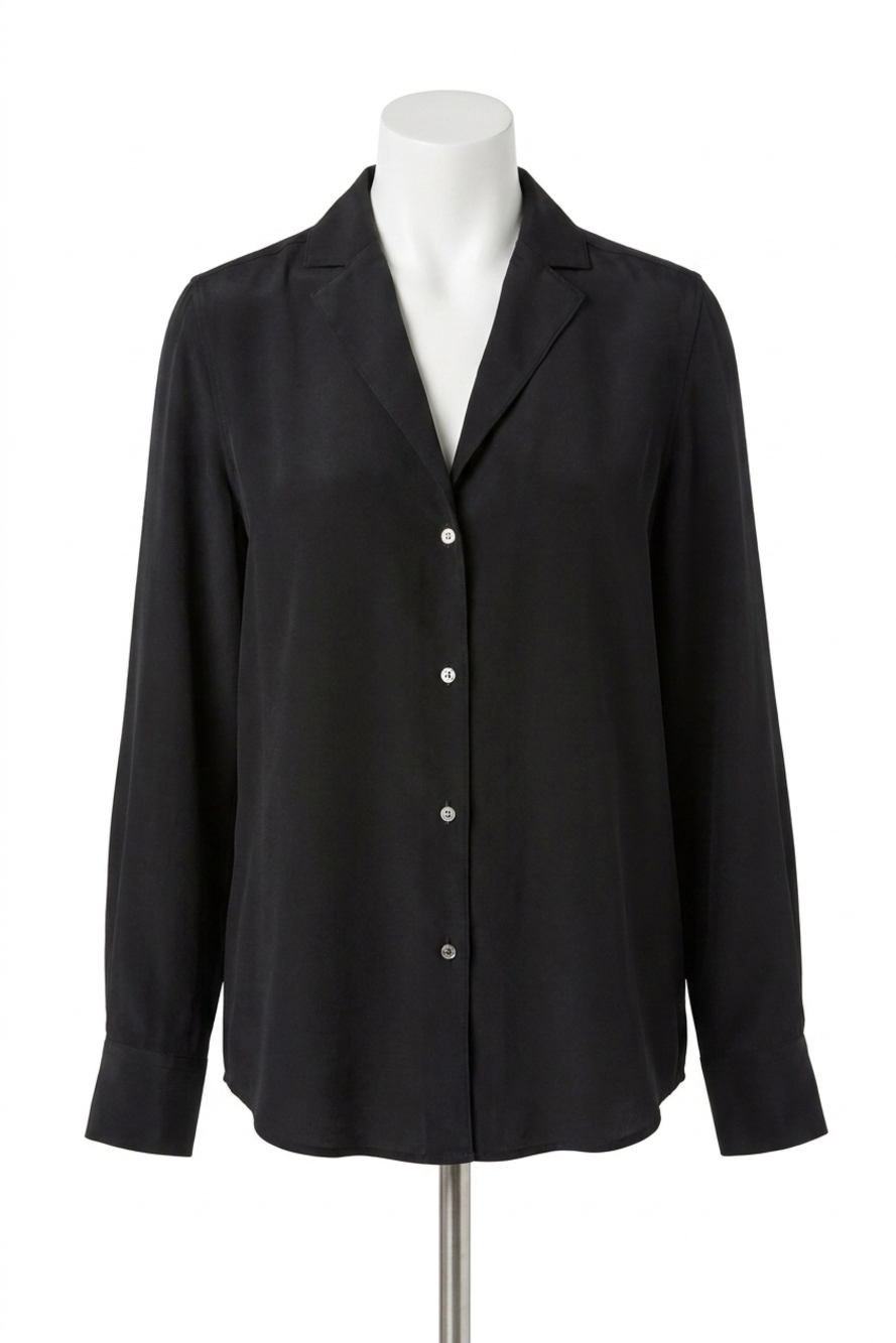 NEW ANN MASHBURN ellis blouse in black silk crepe de chine